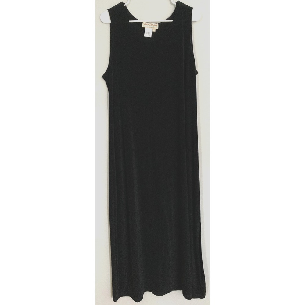Norm Thompson Dress Womens 1X Black Tank Maxi Sleeveless Scoop Neck Stretch Knit